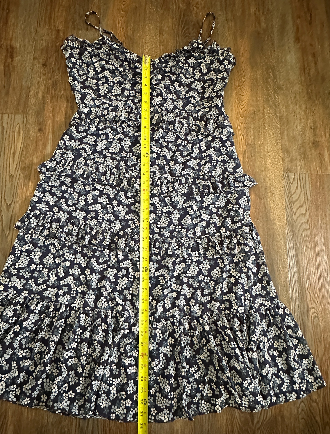 Michael Kors Floral Tiered Midi Dress Size L NWT Navy Blue Ruffle Chiffon Lined