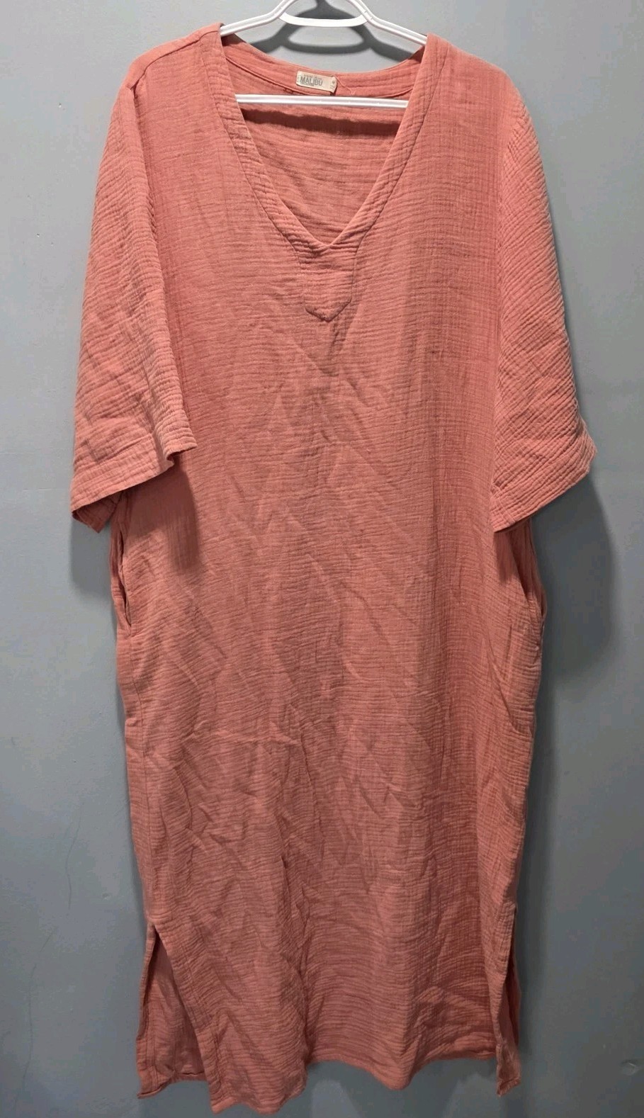 Barefoot Dreams Malibu Collection T Shirt Dress Organic Pima Cotton Orange sz M