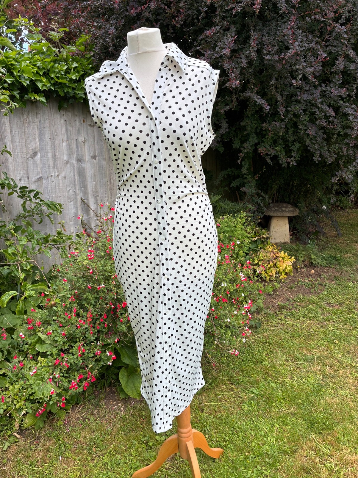 JULES & LEOPOLD BLACK WHITE SPOTTY SLEEVELESS BUTTON FRONT DRESS BNWT M 10 12