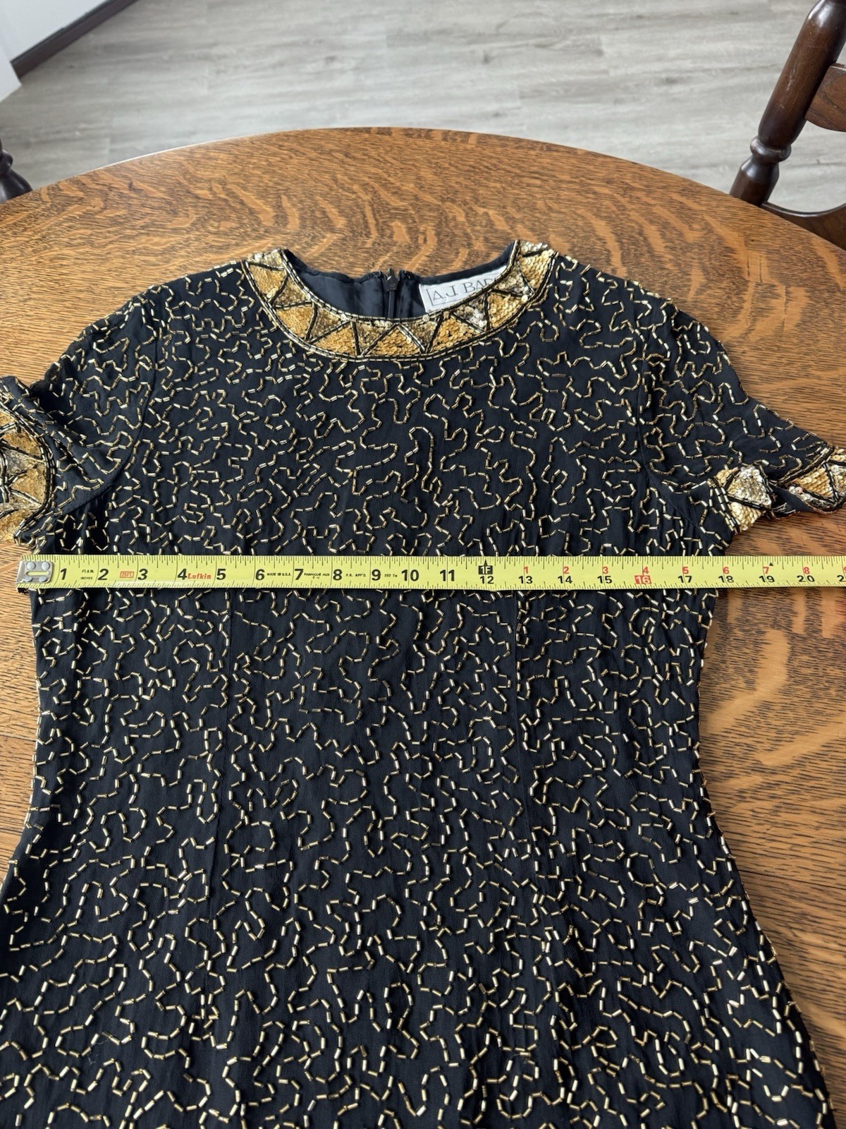 AJ Bari Mini Dress Size 12 Sequin 100% SILK Black and Gold Beaded Vintage