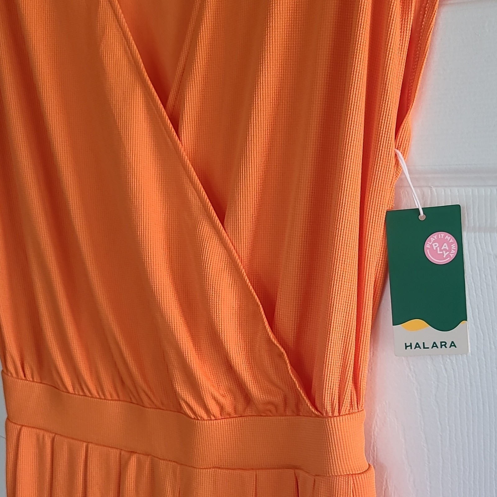 Halara Orange Solid Jersey Maxi Long Wide Leg Jumpsuit V-Neck Pleat