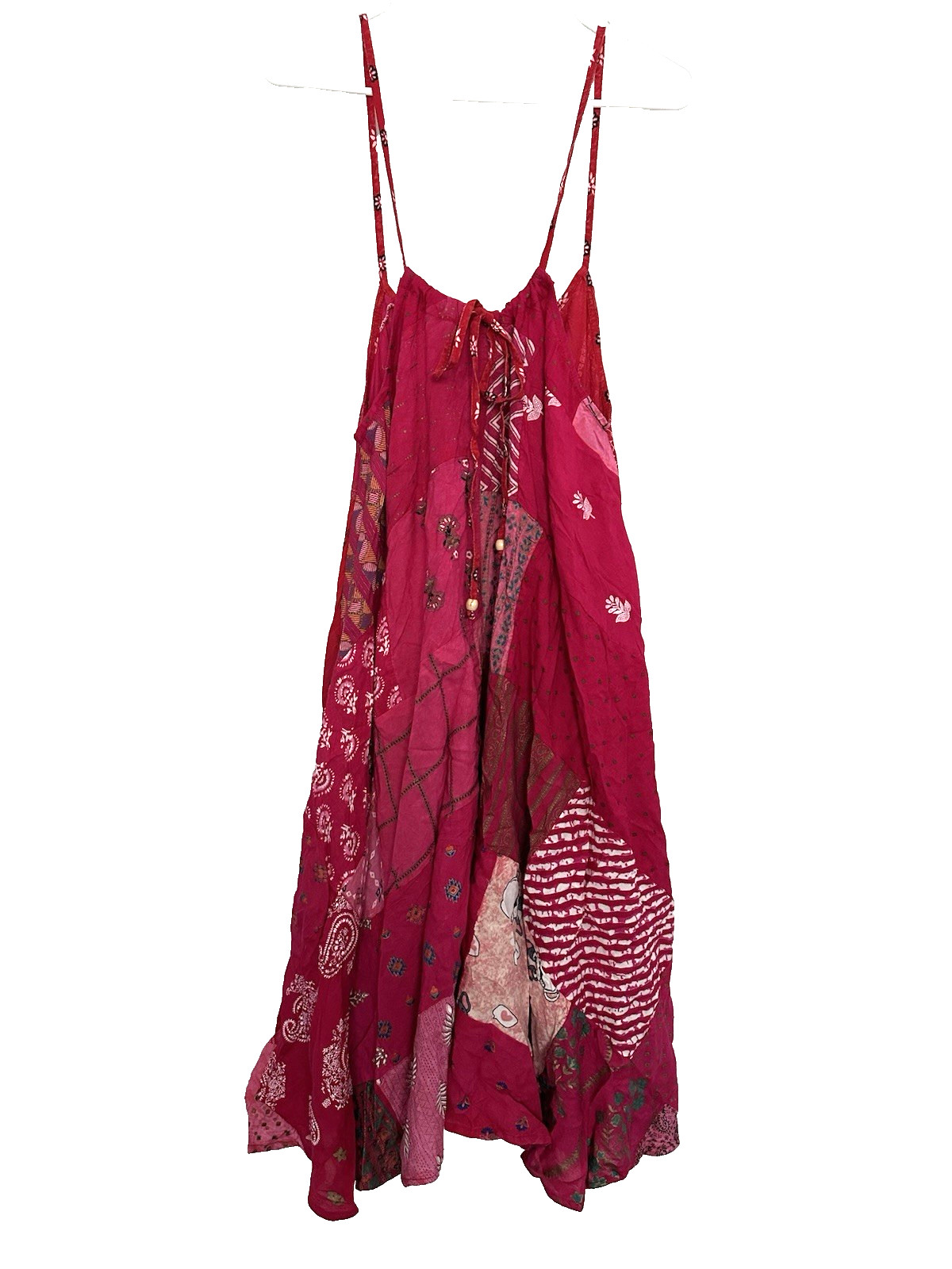 Jaded Gypsy S/M Dress Sleeveless Patchwork Pink Red Midi Pockets NWT