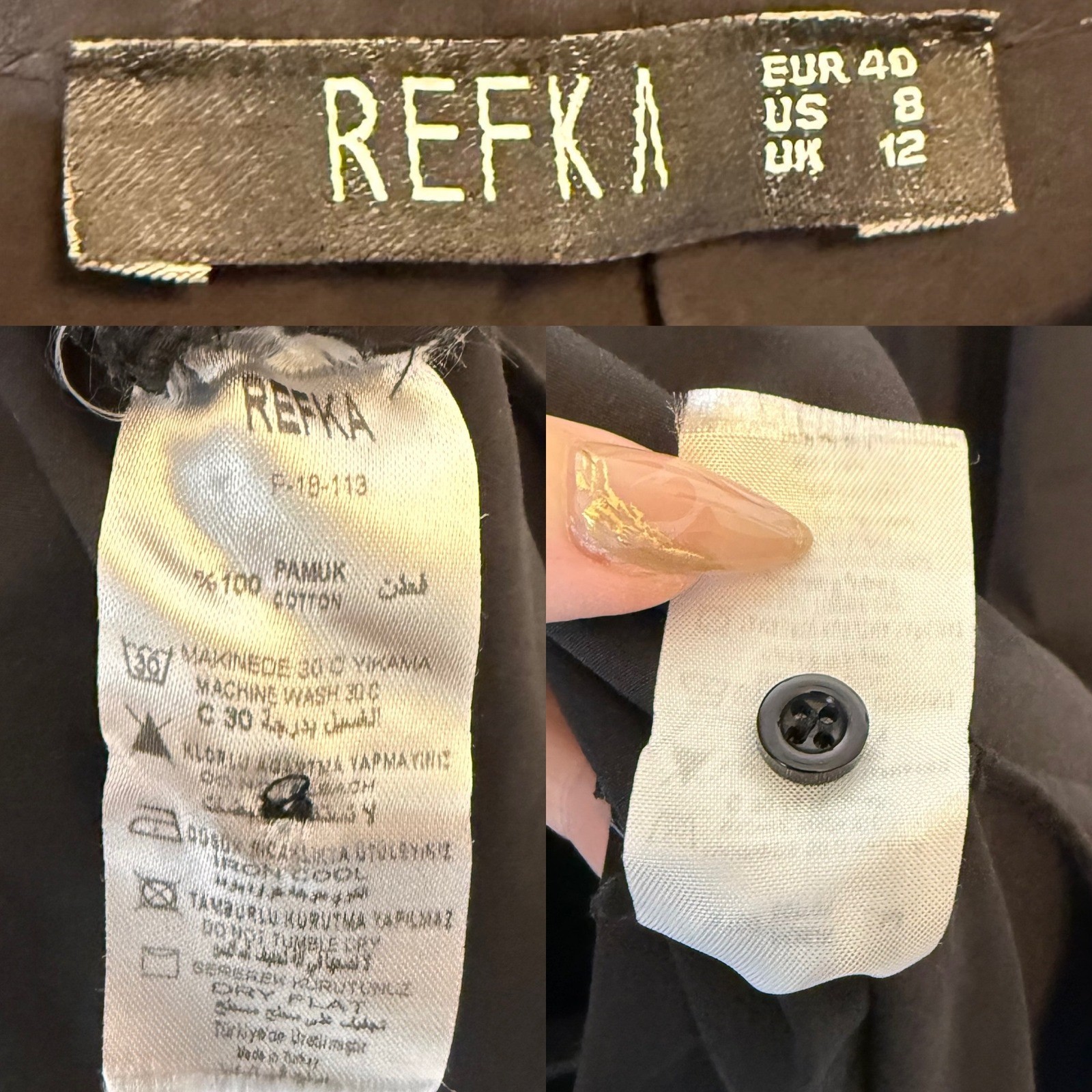 REFKA Cotton Midi High Low Embroidered Shirt Dress Black Relaxed Popover size 8
