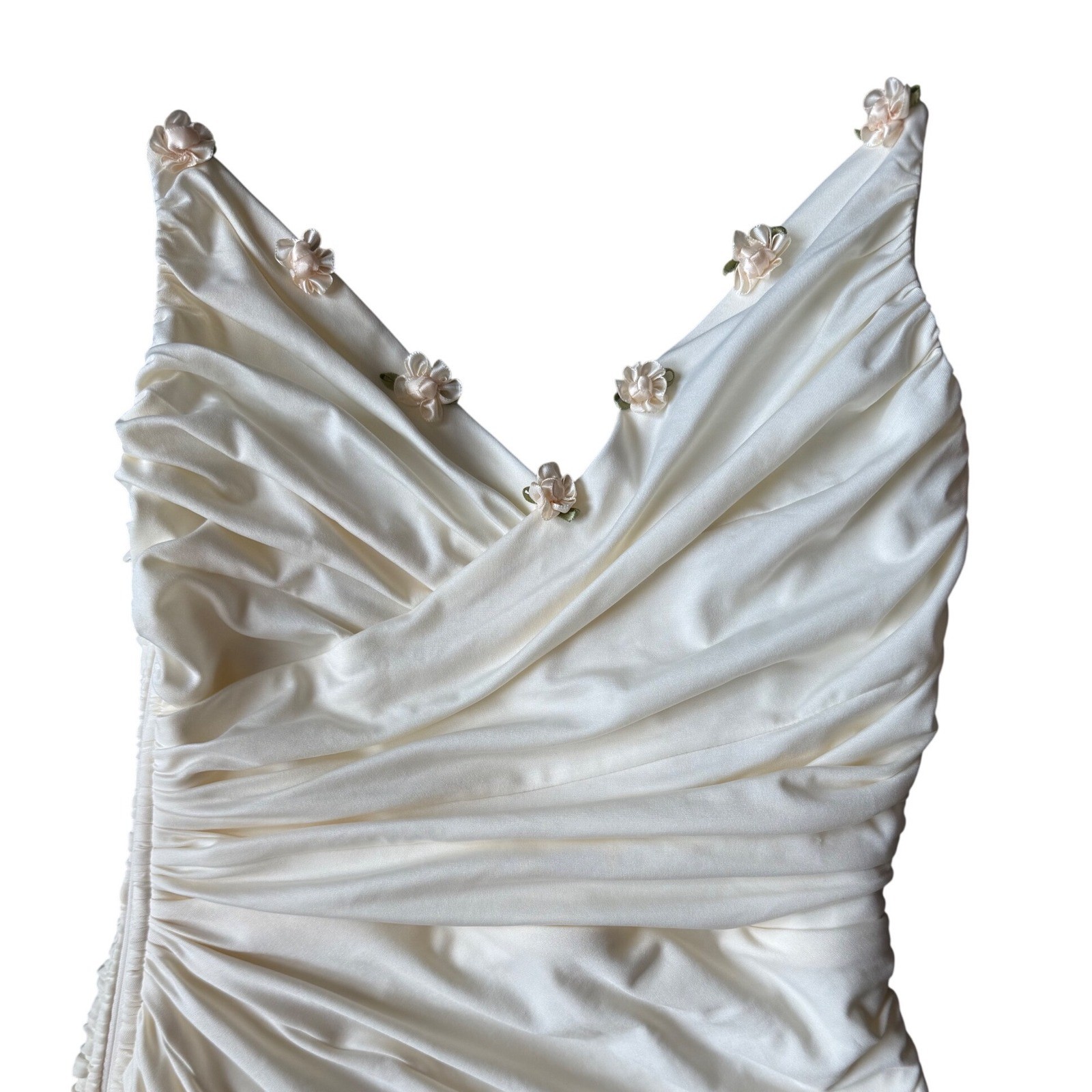 LaceMade NWT Ivory Ruched Floral Appliqué Fairycore Midi Dress Size Large