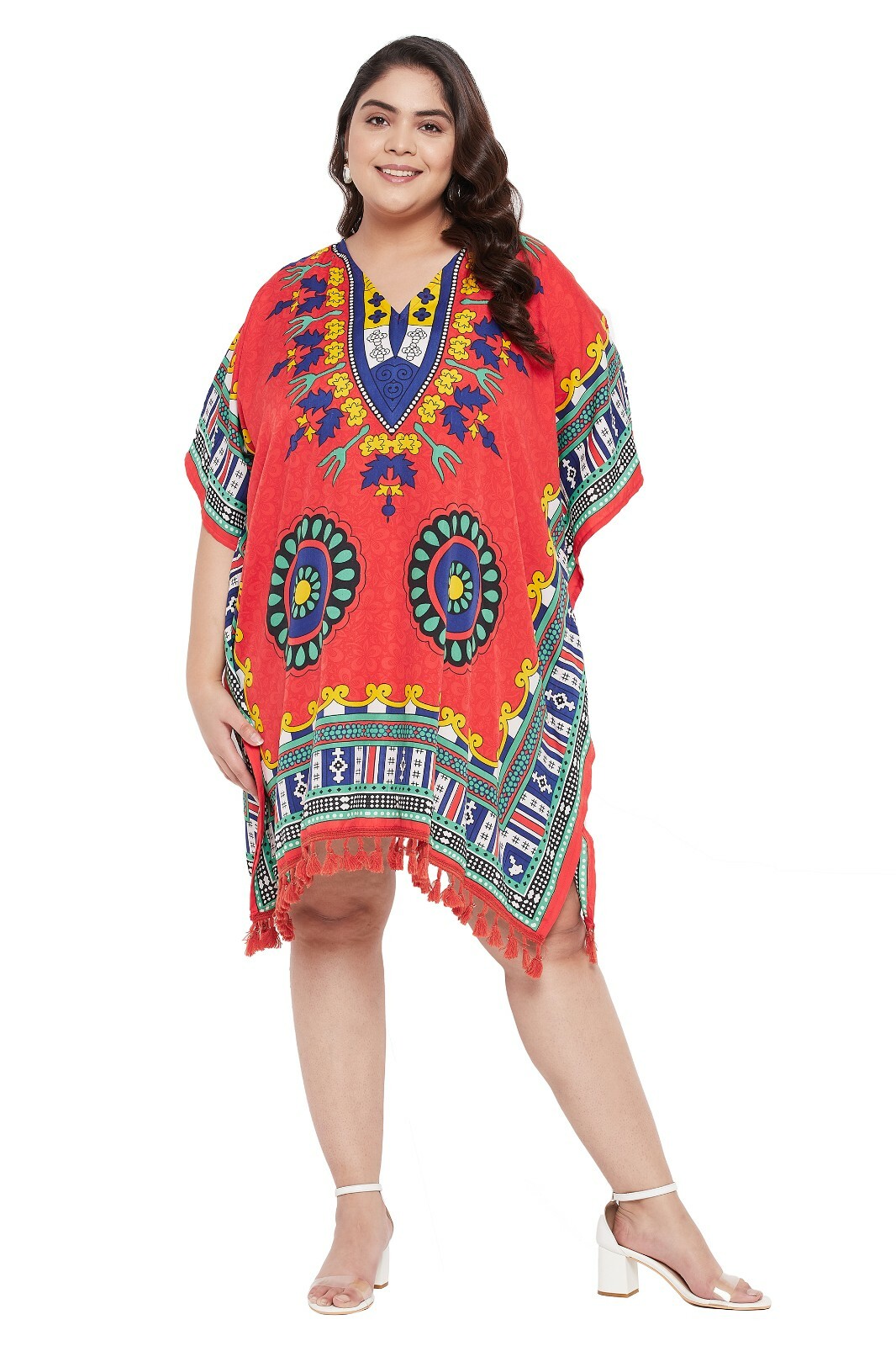 Kimono Sleeves Plus Size Kaftan Tunic Top Beachwear Summer Mini Dress for Women