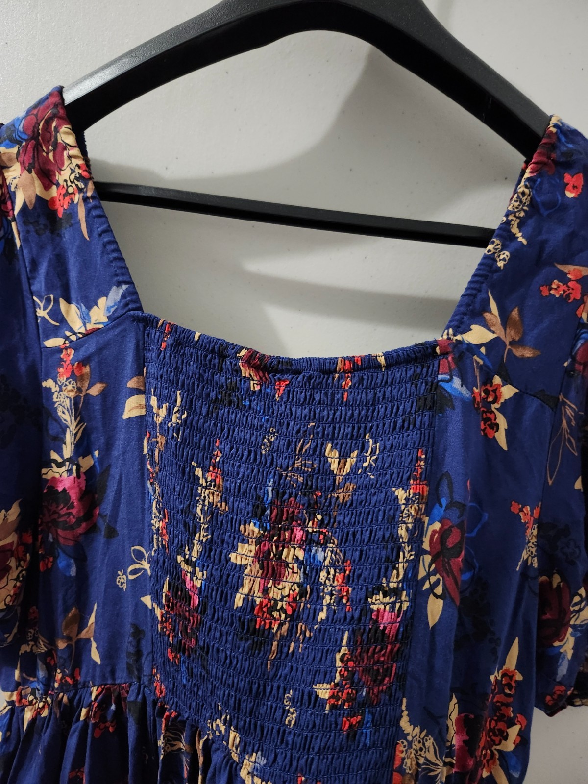 Torrid Dress Womens 1X Blue Skater Hook Eye Henley Floral Smock Short Sleeve Pkt