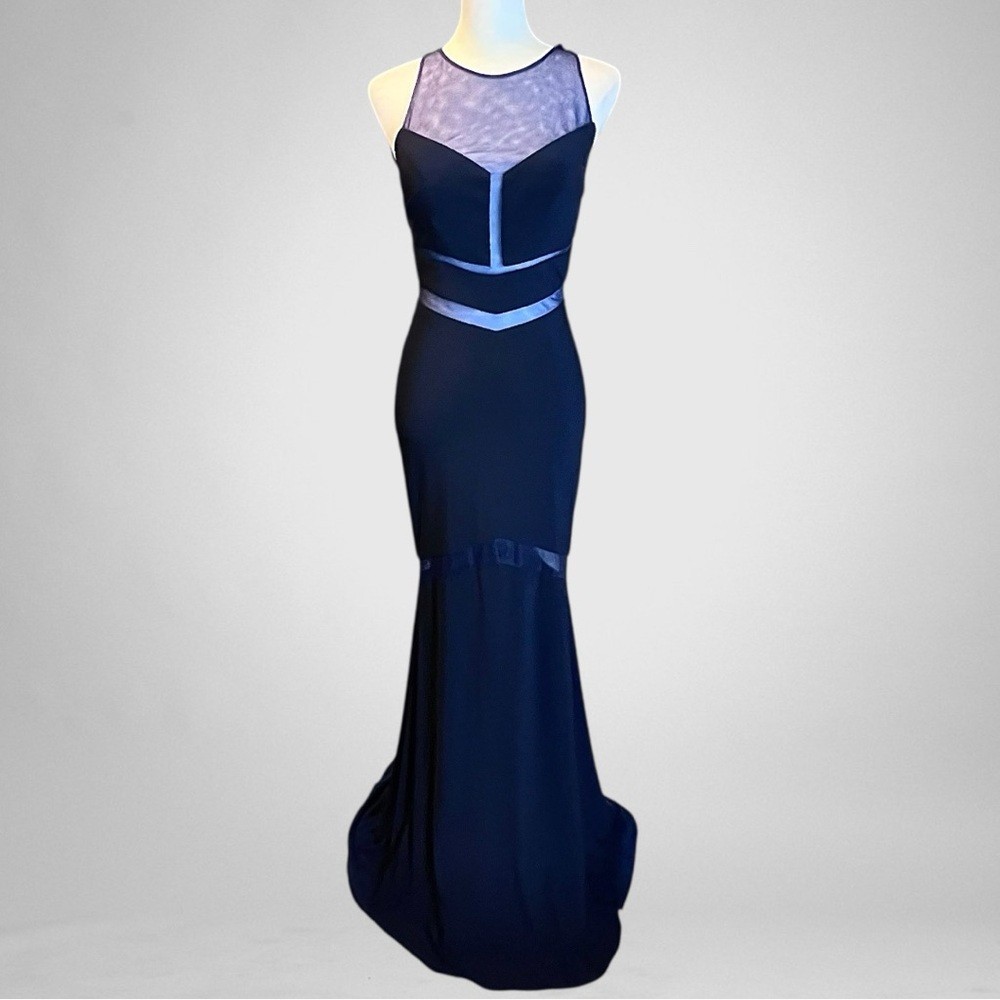 CLARISSE Chevron Panel Illusion Navy Gown
