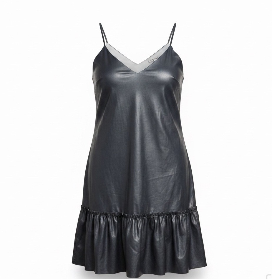Express Womens Black Faux Leather Ruffle Hem Slip Dress Stylish Outfit Size L