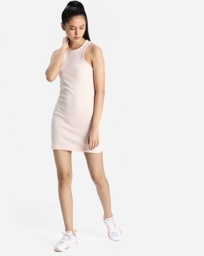 NEW Puma Womens Classic Rib Summer Dress Size Medium Pink NWT Ribbed Cotton