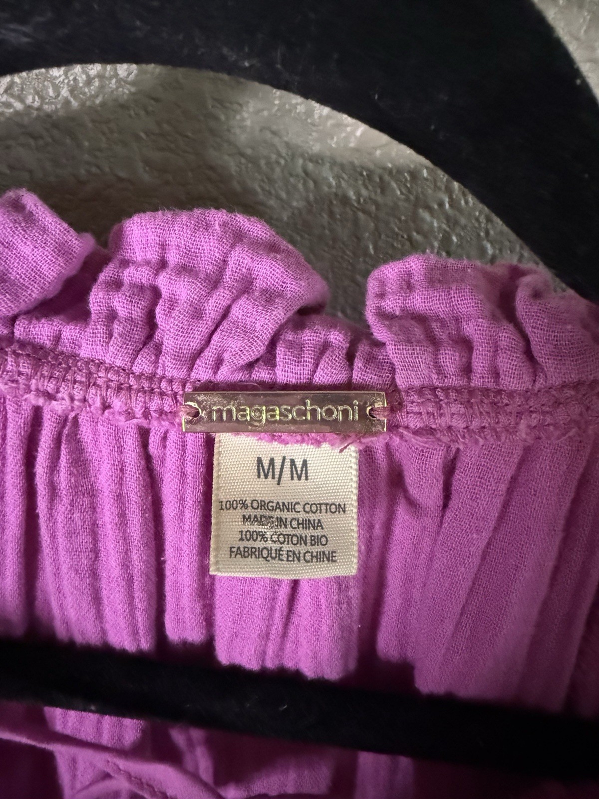 Magaschoni Pink Gauze Tunic Dress Ruffle 100% organic cotton Front Long Sleeve M