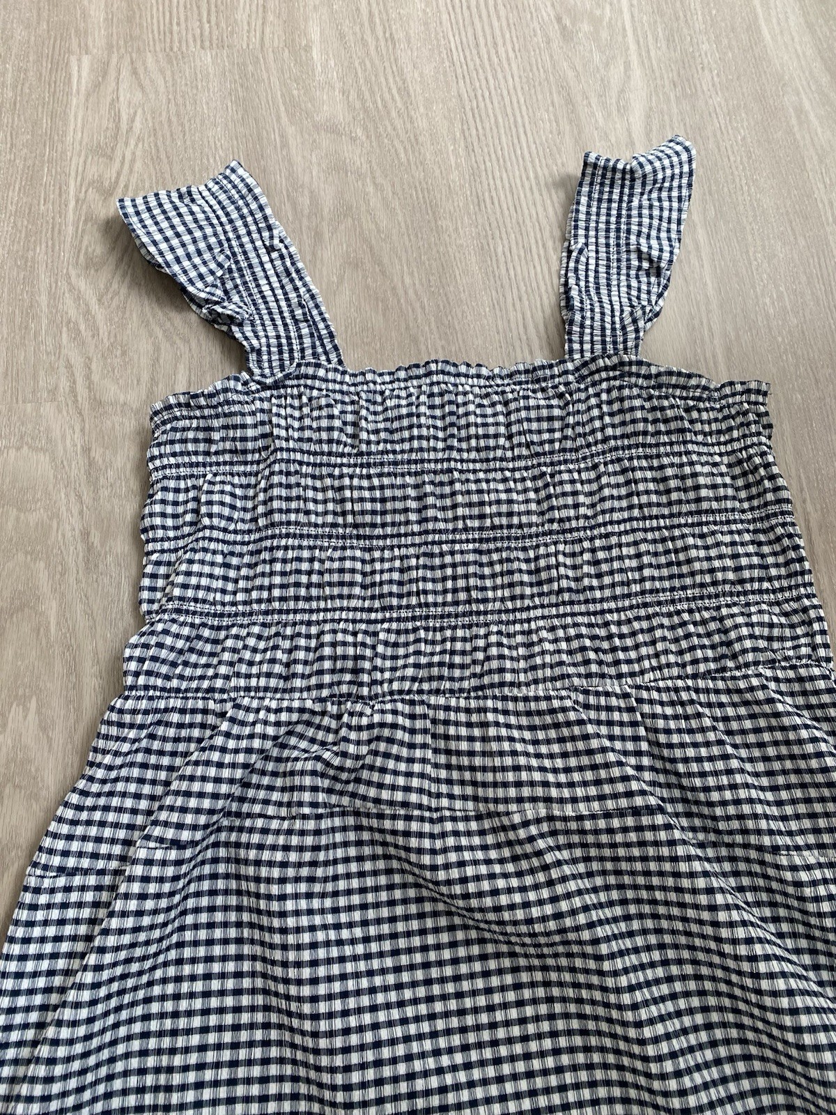 Old Navy Gingham Smocked Midi Dress in Navy White Size L cottagecore prairie