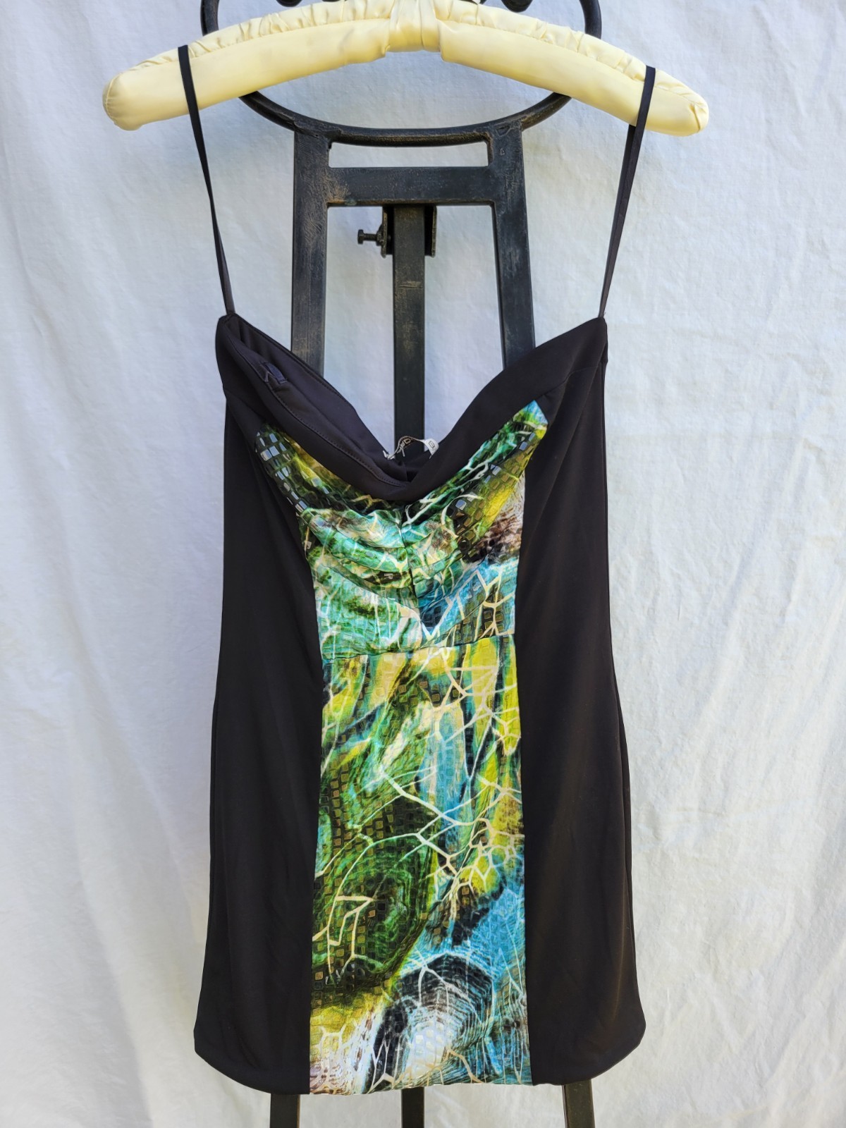 Vintage Arden B Sleeveless Black Tube Dress With Tile Blue Print Women’s – XS