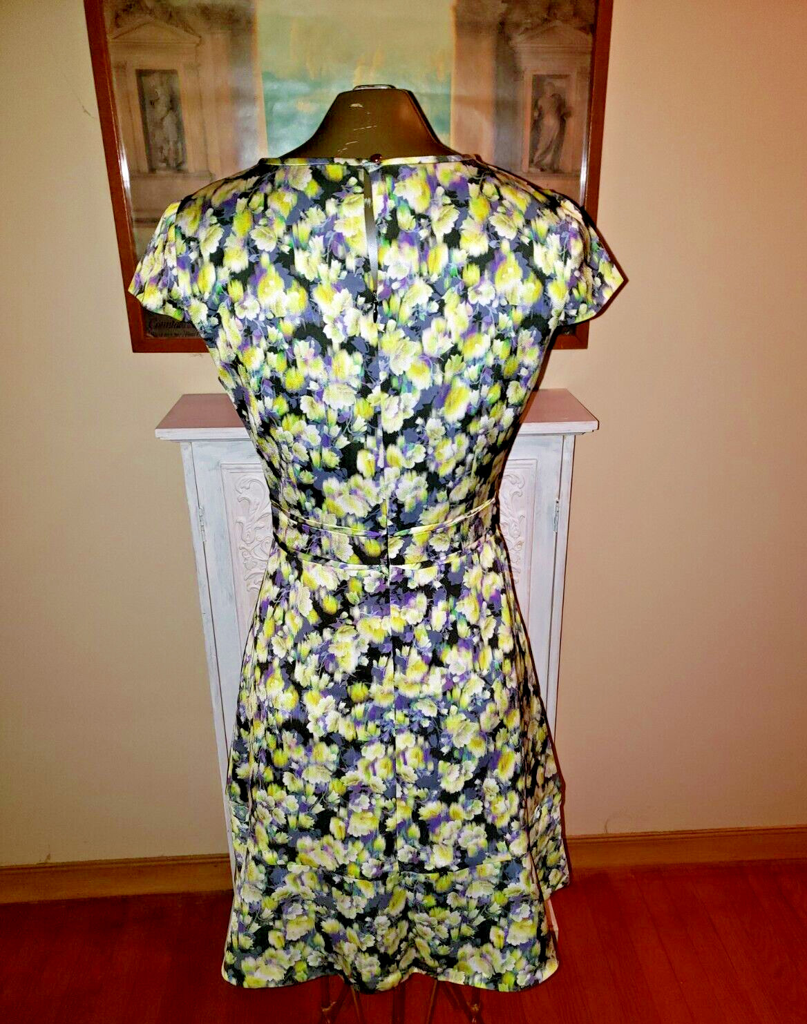 J Crew Womens Back Zip Cap Sleeve Crew Neck Floral Dress Green Black Size 4