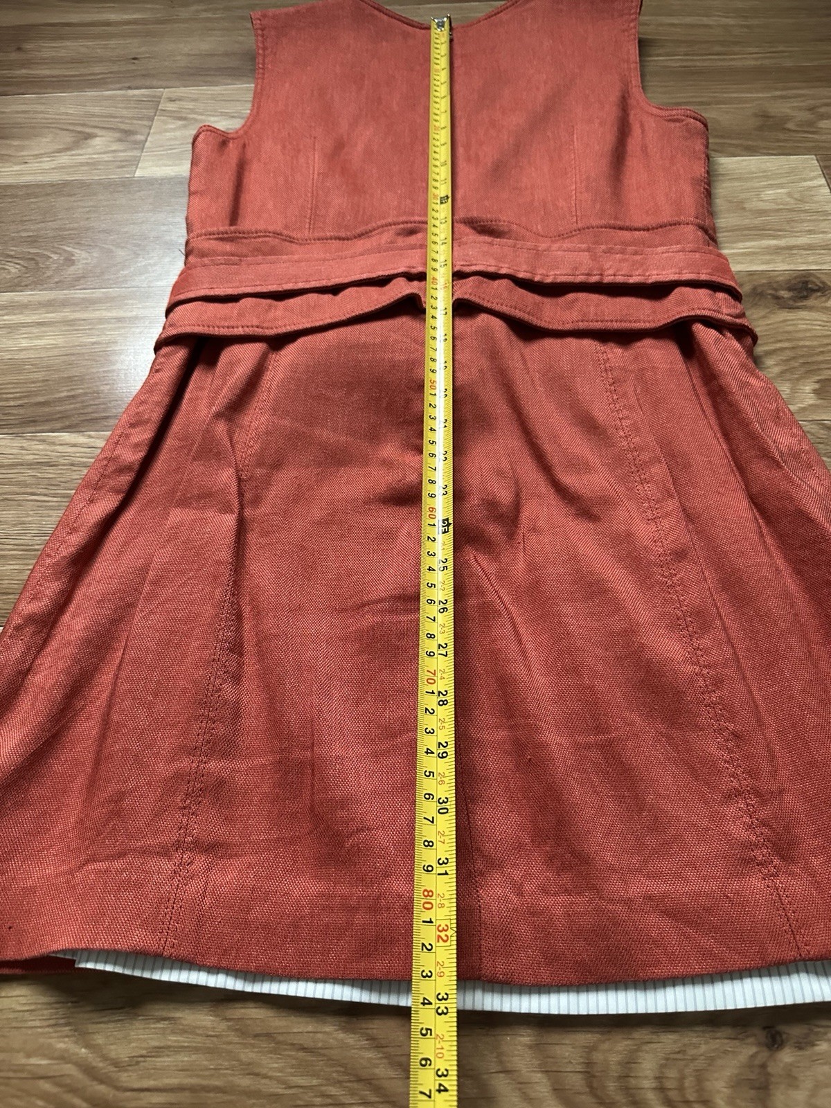 Veronica Beard Rust Linen Belted Mini Dress Zip Front Sleeveless Sz 6 USA