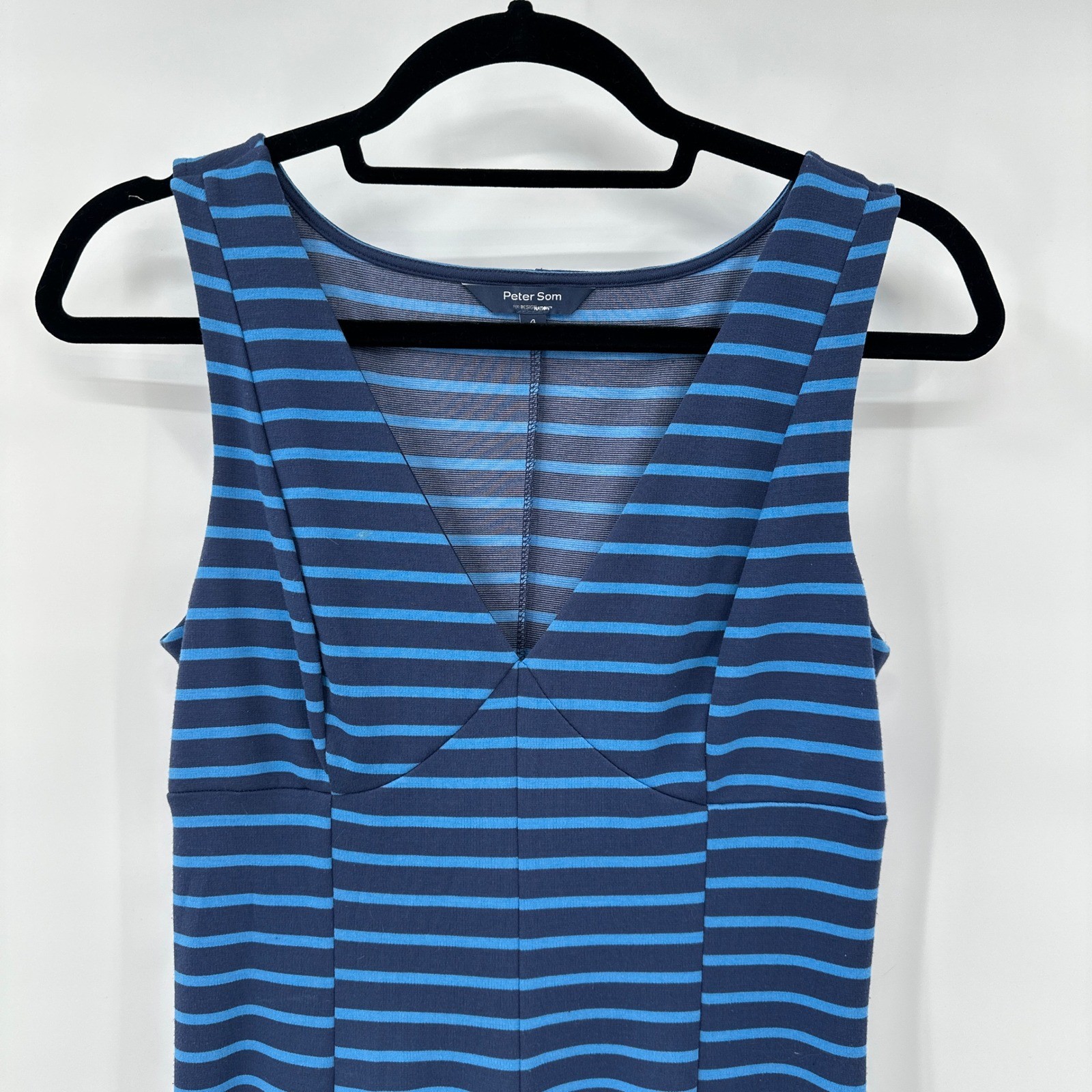 Peter Som for DesigNation Fit & Flare Dress size 4 Indigo Blue Striped Stretch