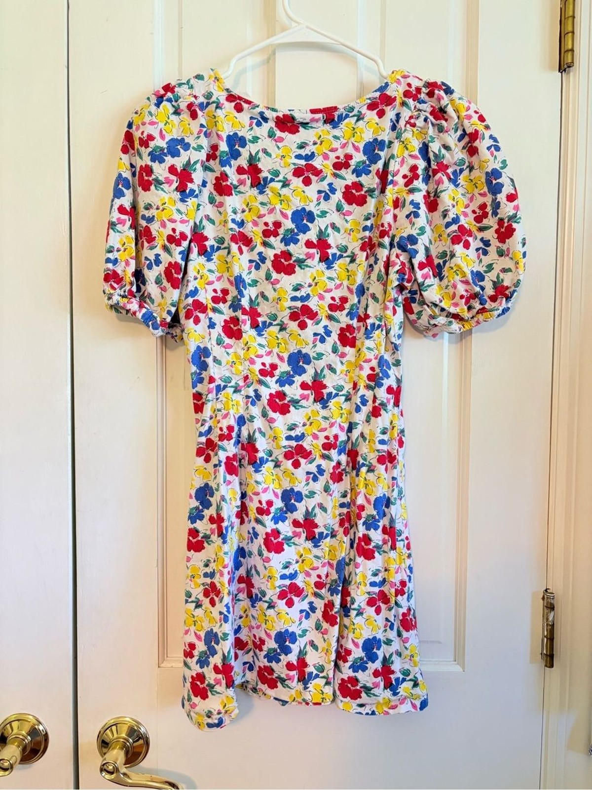 Floral Button-Front Summertime Mini Dress in Red, Blue & Yellow
