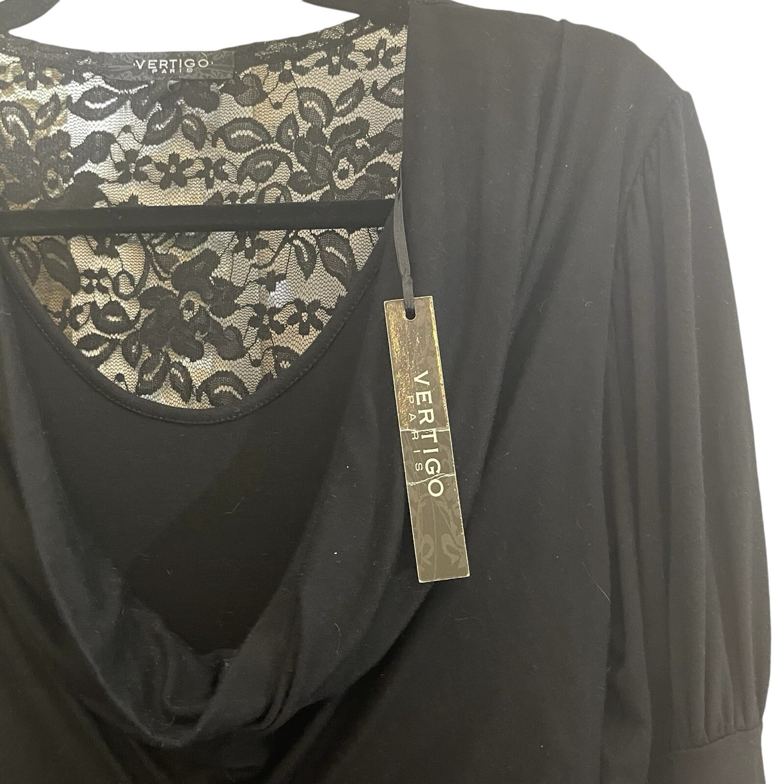NEW Vertigo Paris Black Lacy Back Jersey Knit Long Sleeve Midi Dress sz Medium