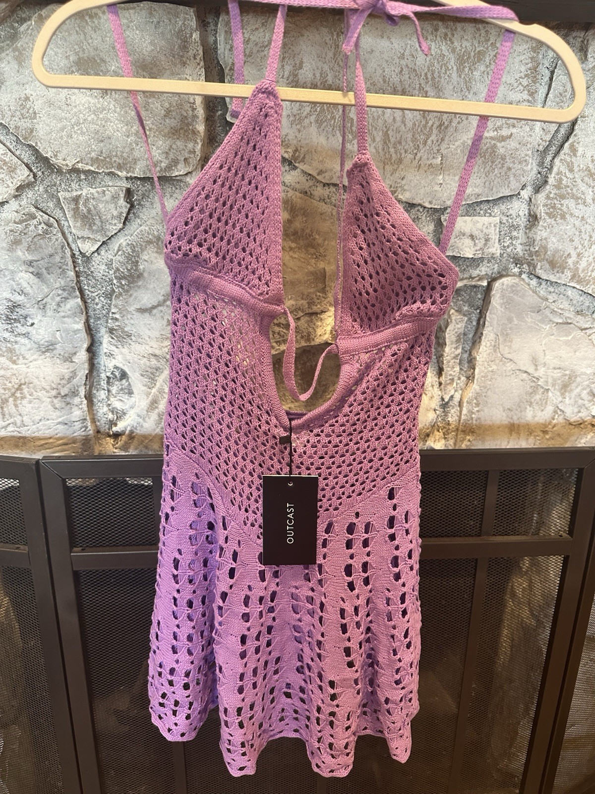Outcast Exclusive Purple Jewel Crochet Mini Dress (OCL463 Dress, Women’s Size S
