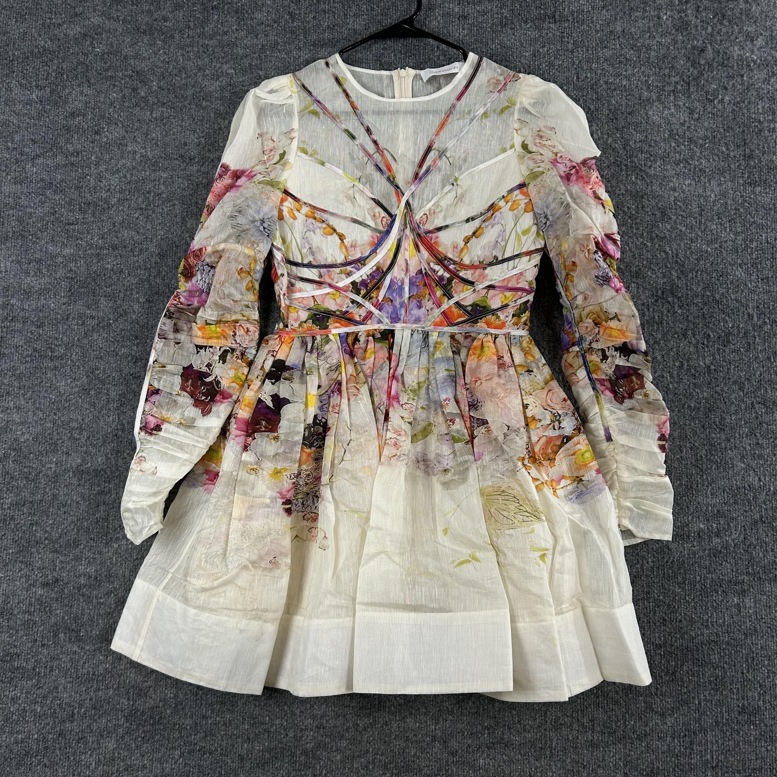 Zimmermann Dress 2 Prima Paneled Floral Silk Linen Organza Mini Romantic Luxury