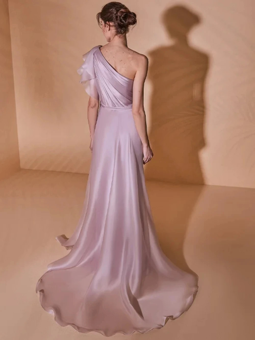 Purple One Shoulder Mermaid Evening Dress with Folded Layered Ball Dress