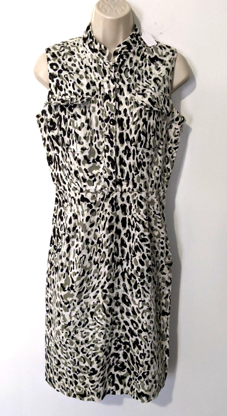 Calvin Klein Womens Sleeveless Animal Print Dress Chest Pocket 1/2 Button Front