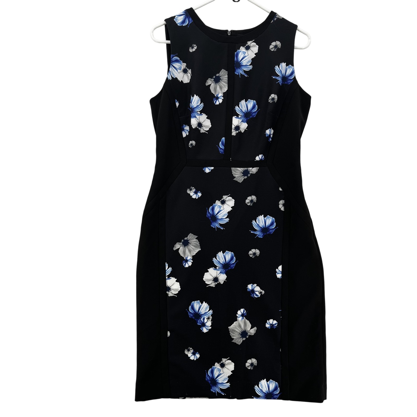 Worthington Dress Womens 10 Black Blue Floral Sleeveless Sheath Career New Tags