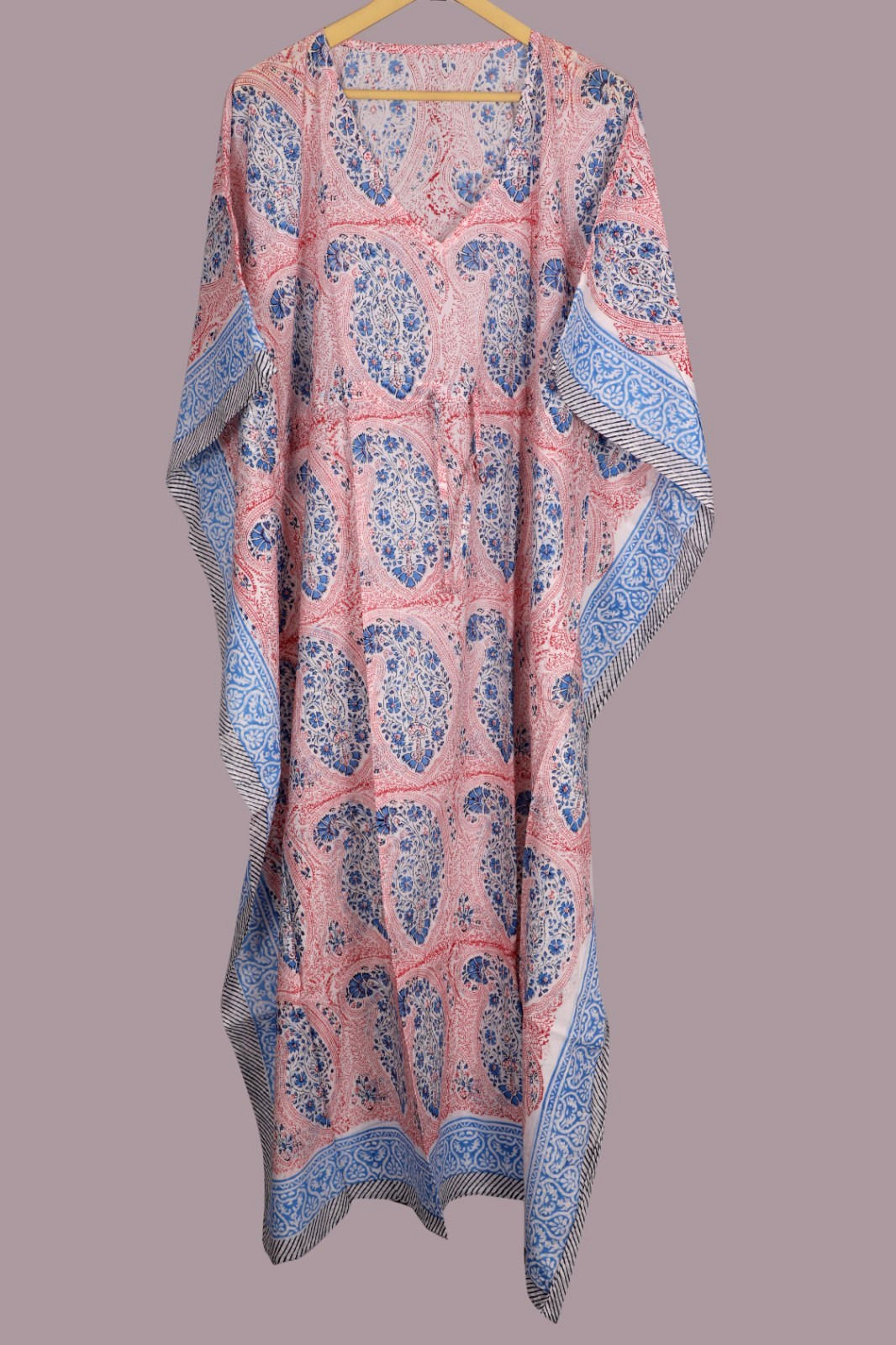 100% Cotton Hand Block Print Long Kaftan Dress 100% TARRIF FREE✅0% CHARGE KF-57