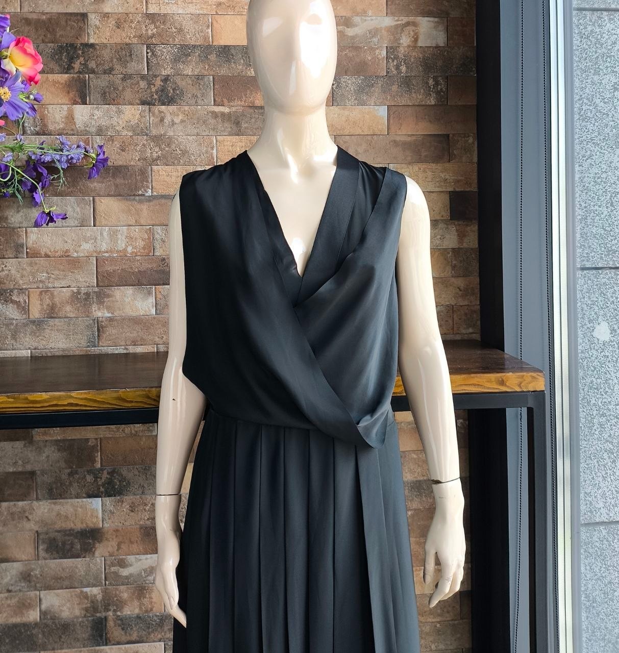 Cedric Charlier 2013 Black Asymmetric Pleated Evening Avant-garde Dress IT42