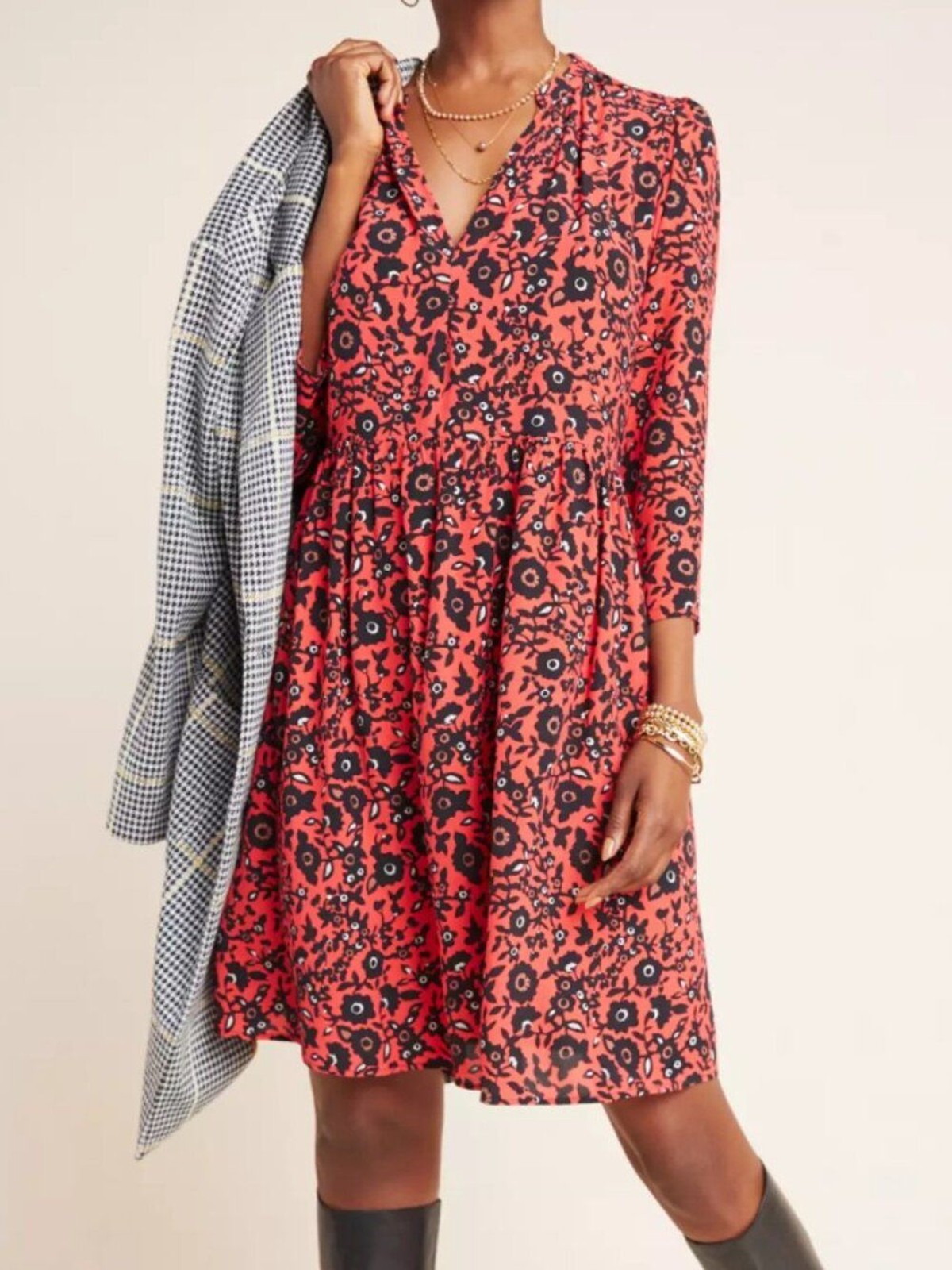 Anthropologie Maeve Christiana tunic dress red and black floral Size XS