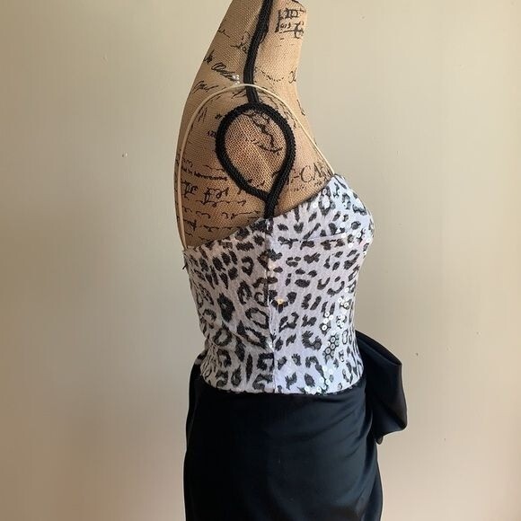 Nadine half wrap black white print dress 5 with bow at waist