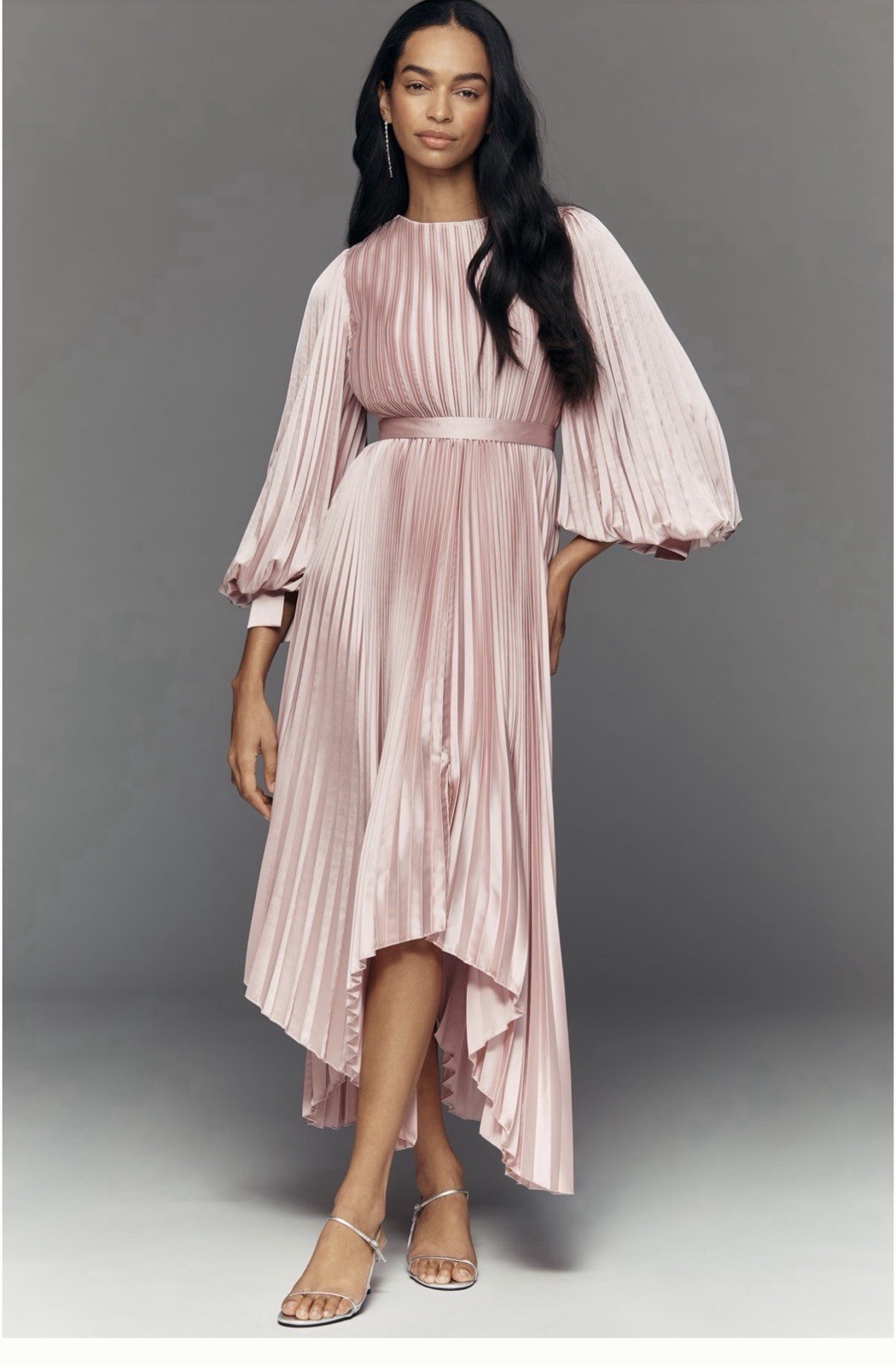 NWT Mac Duggal Pleated Charmeuse Long-Sleeve Midi Dress Size 8
