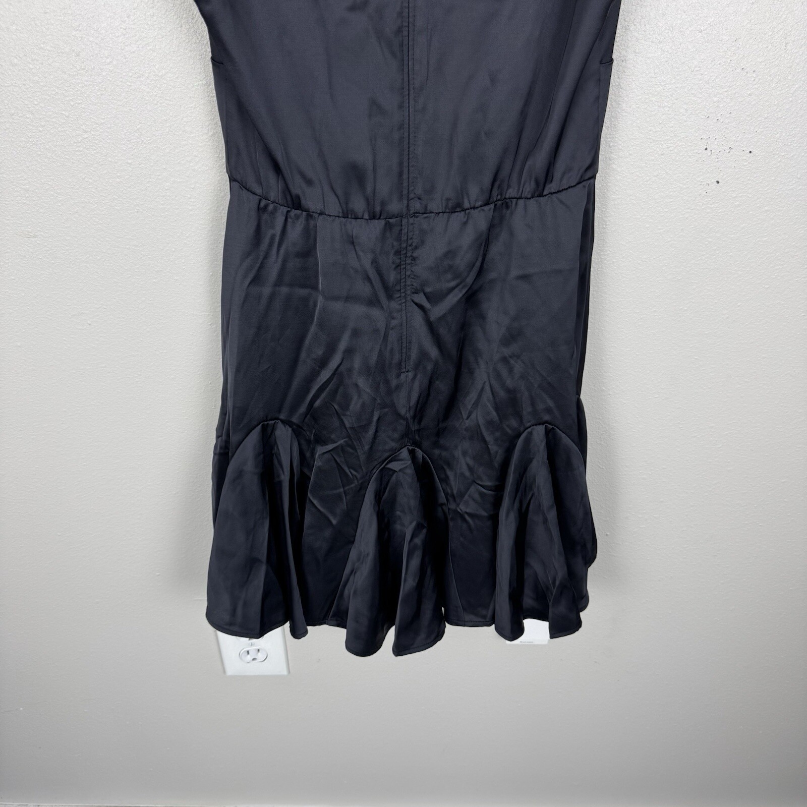 Abercrombie & Fitch Plunge Satin Mini Swing Dress Size XS Petite Black Shiny