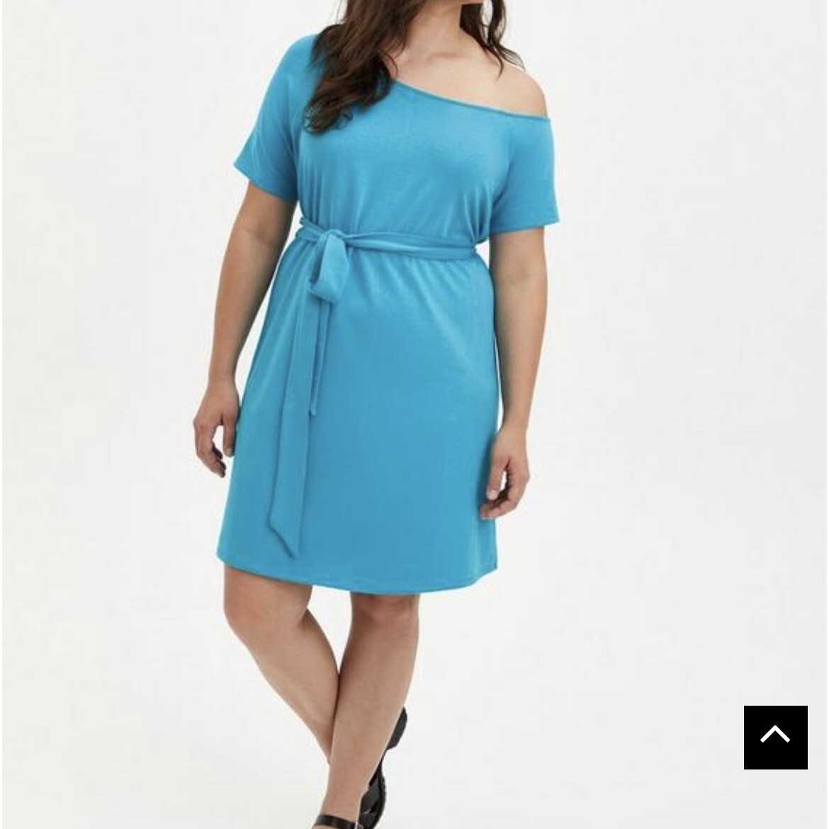 NWT Torrid Aqua Blue Lightweight French Terry Off Shoulder T Shirt Belt Dress 3X