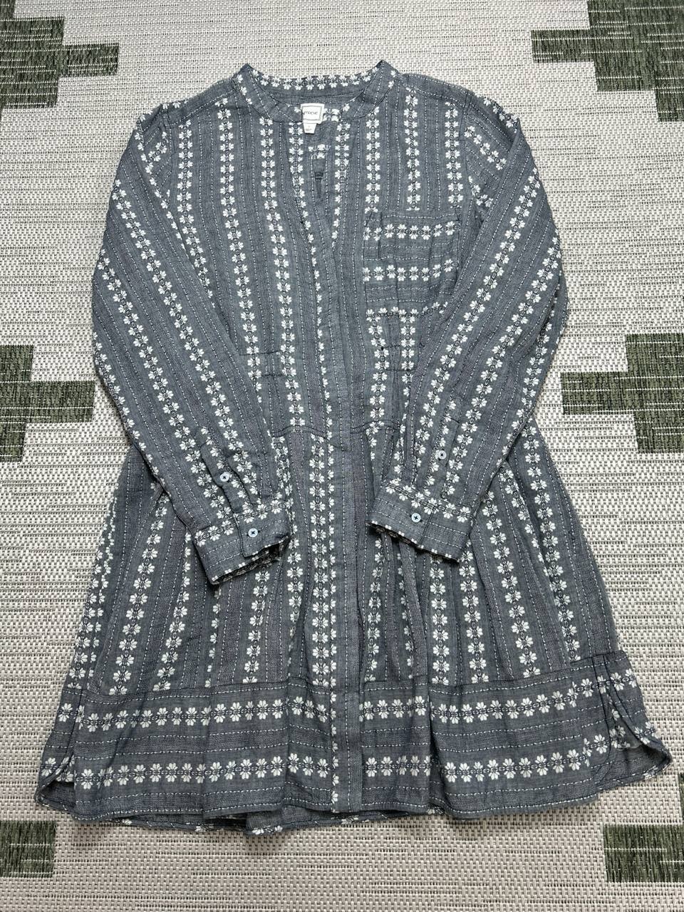 Maeve Dress Womens Large Gray White Cotton Blouson *