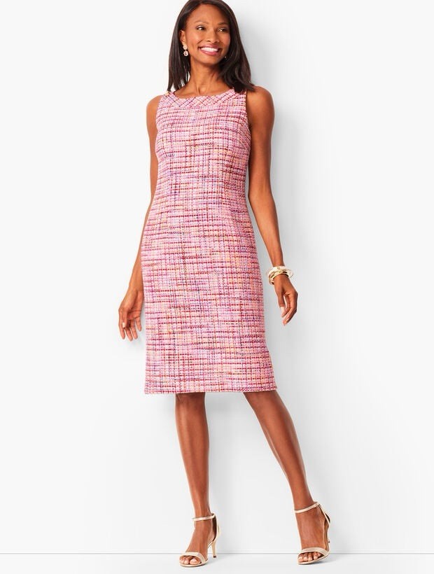 RSVP by Talbots Ribbon Tweed Shift Dress 10 Pink Gold Party Preppy Office Work