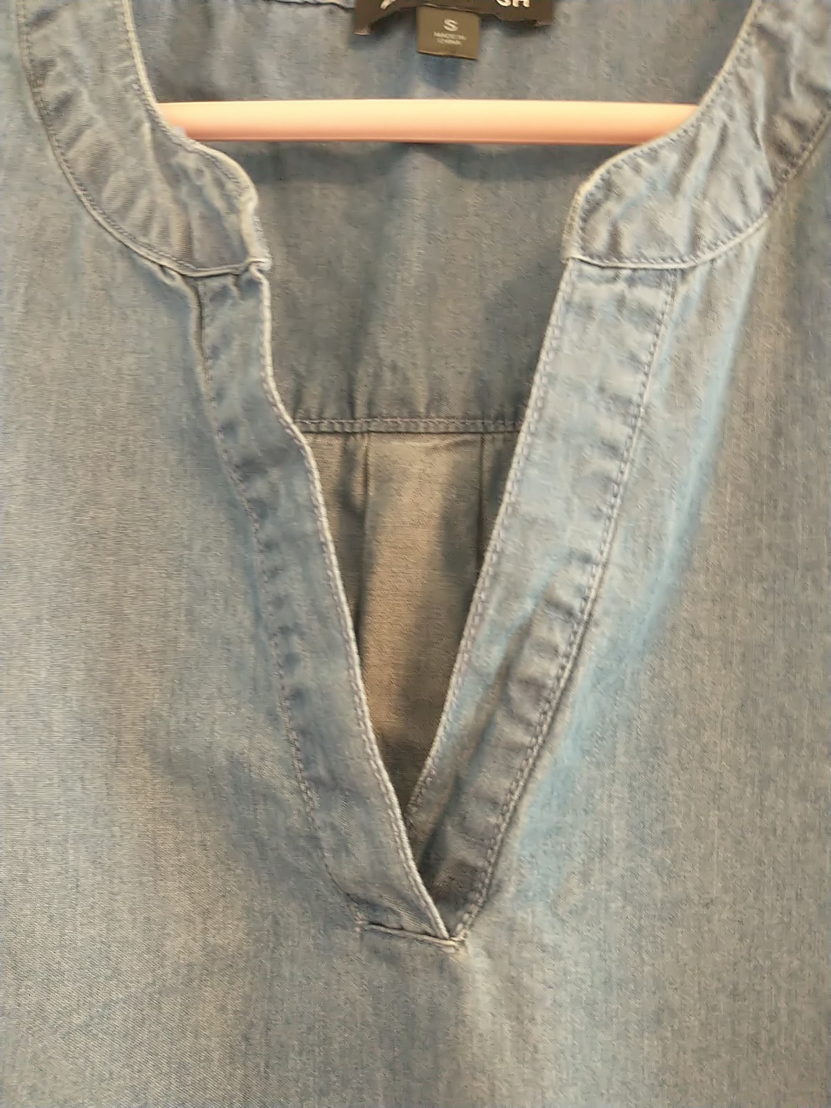 Chambray Cotton Tencel Split Neck Dress with Tie Waist size SMALL