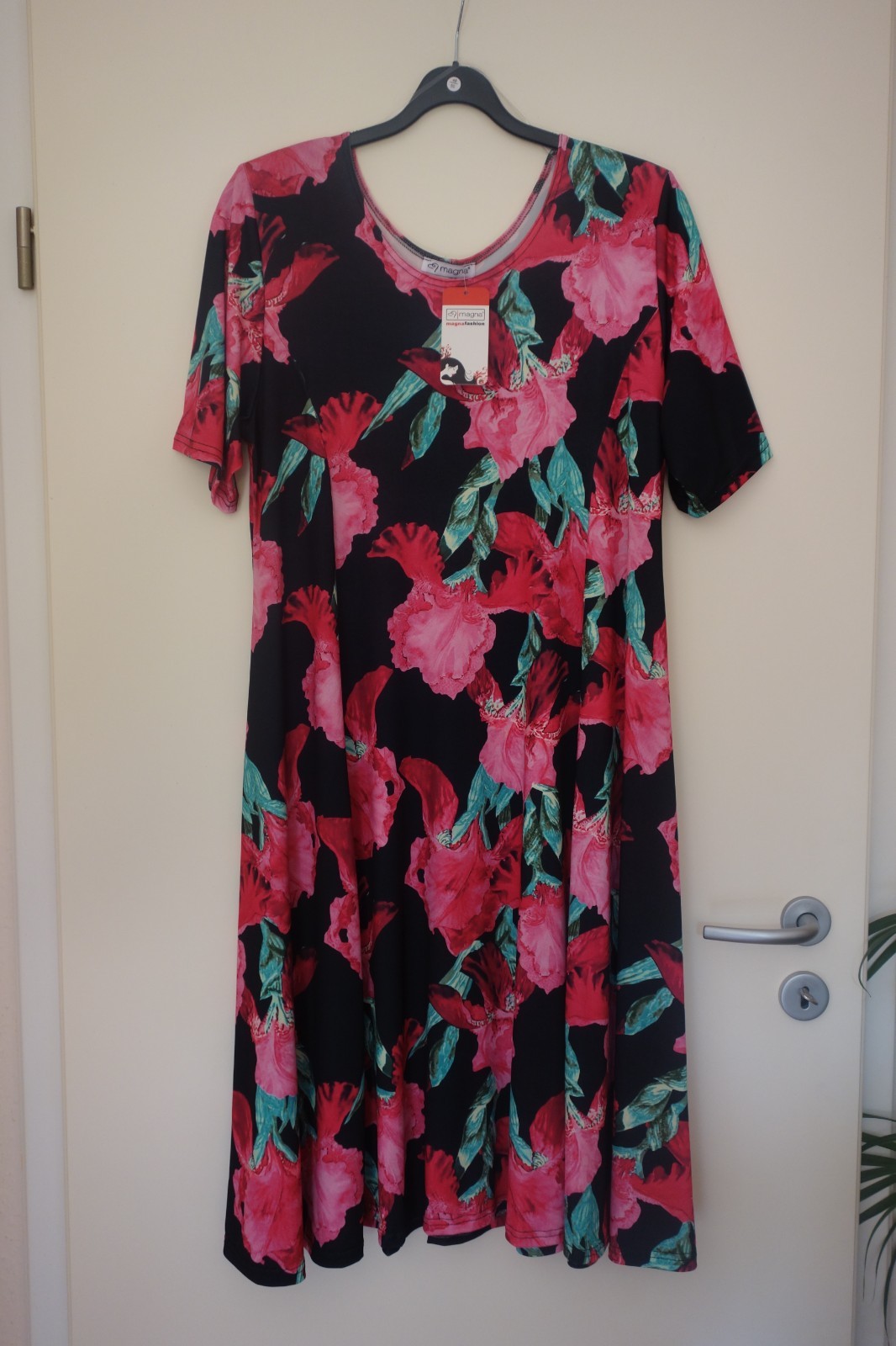 MAGNA Dress Spring Summer 44 46 NEW Pink Tones Floral Stretch A-Line LAGENLOOK