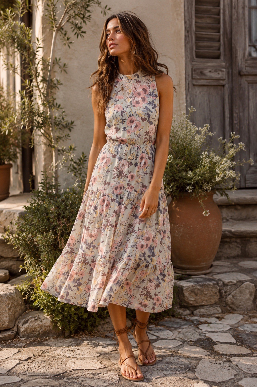 Lulus In My Dreams Midi Dress XXS Sage Green Floral Tiered Mock Neck Feminine