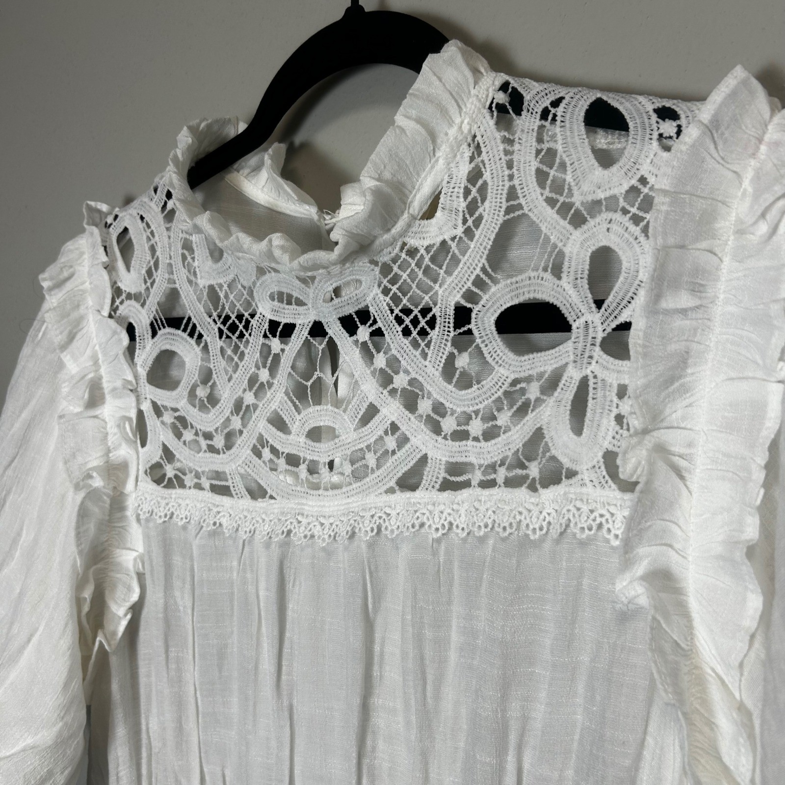 Perch x blu pepper cottage core lace style white dress high neck 1xl