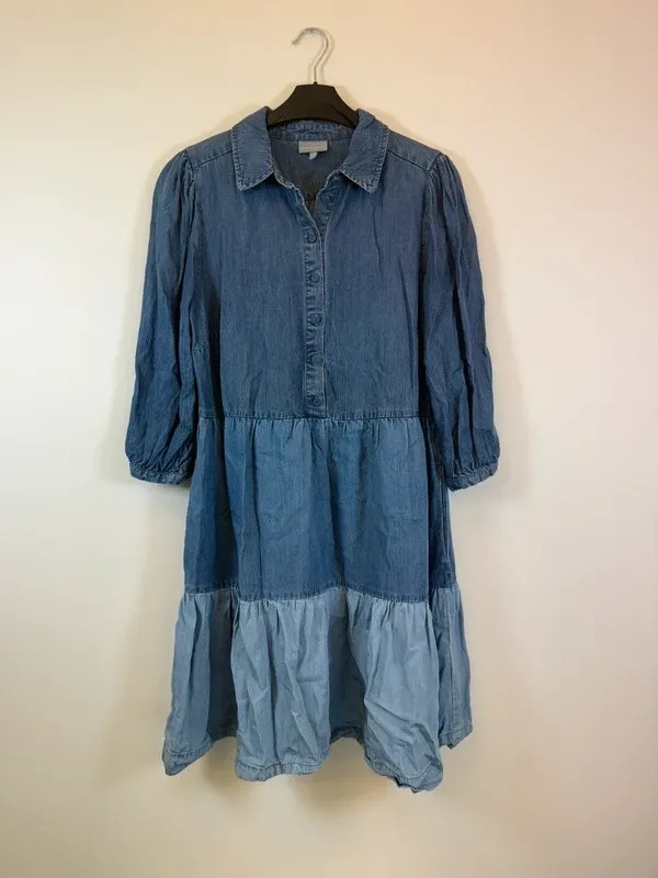 Oliver Bonas Women’s Blue Chambray Denim Smock Dress UK 10 3/4 Sleeved