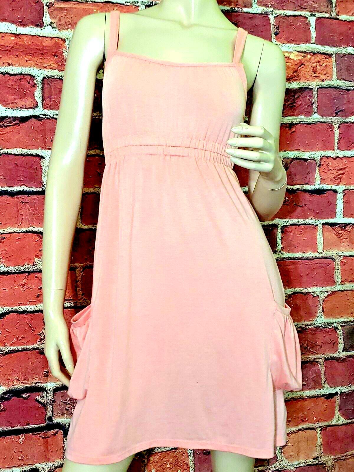 Womens Babydoll High Waist Sun Dress with Pockets Peach Light Coral XS