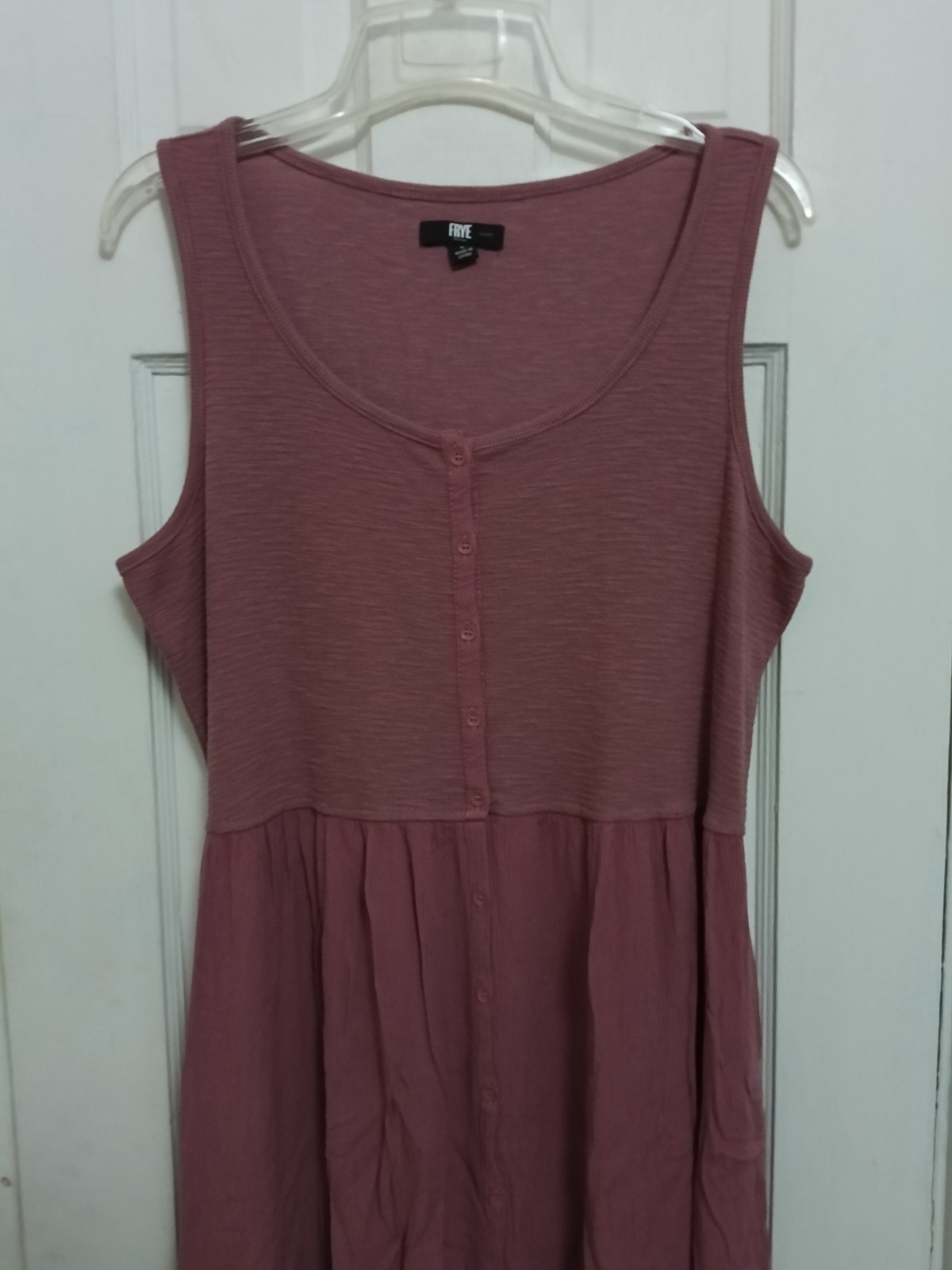 Frye Women’s Button Front Midi Dress Size L Burgundy Modest Sleeveless E2