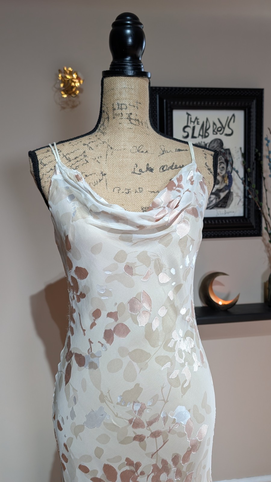 Vintage 90s Monsoon Long Bias Cut Burn Out Floral Slip Dress UK 10/12 (US 8)