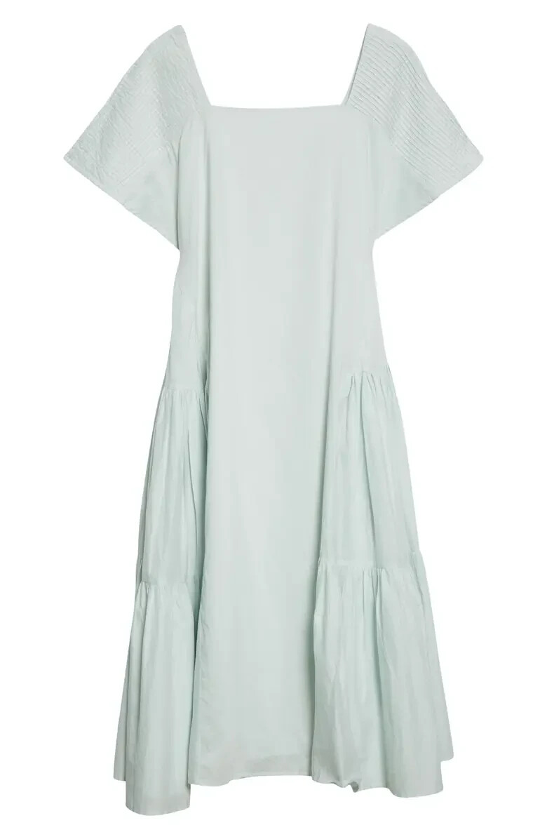 $500 MERLETTE Minne Pintuck Sleeve Tiered Pima Cotton Lawn Dress | Sea Mist | S