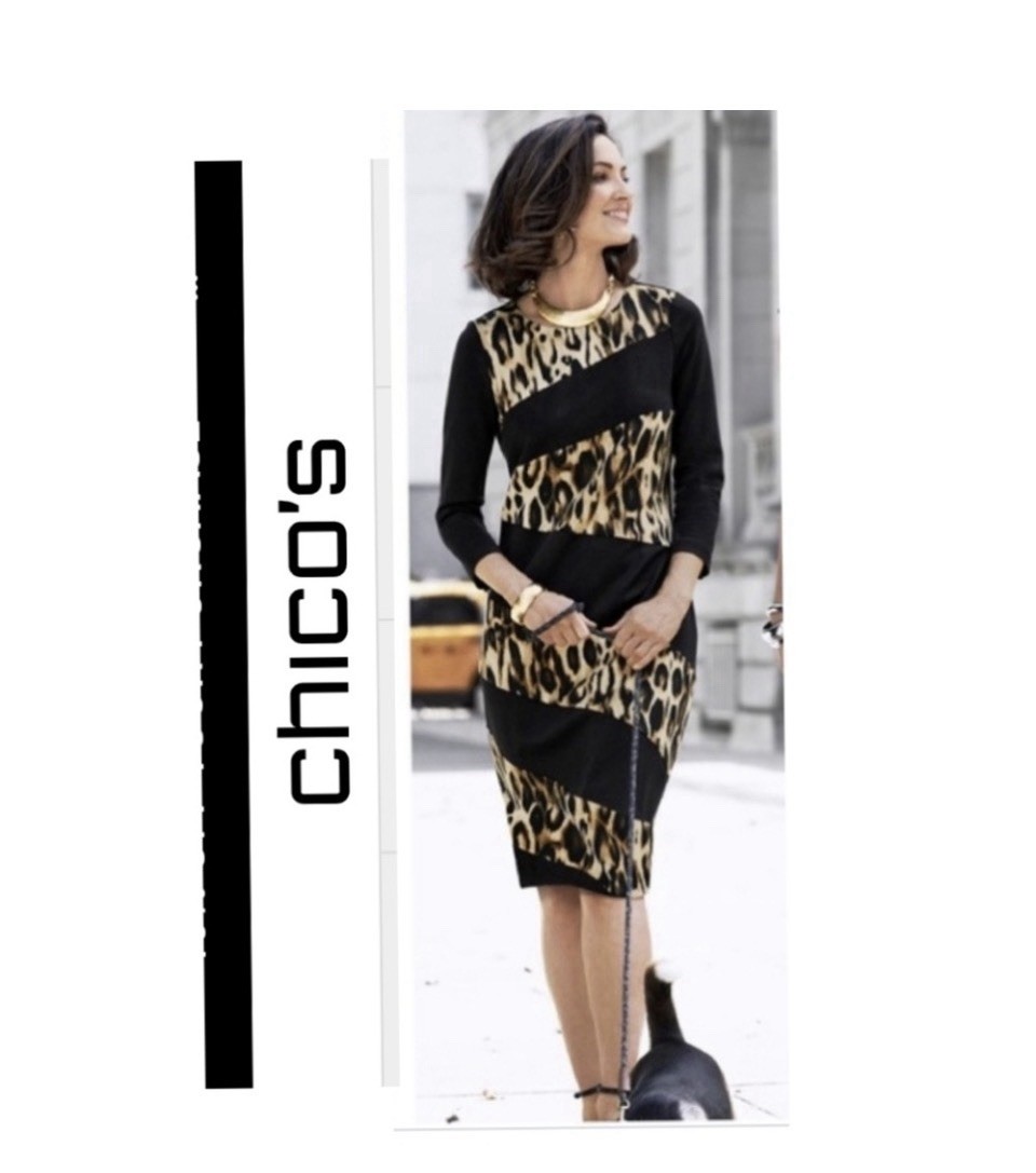 NWT Chicos Spliced Animal Jordan Sheath Dress 1.5 US 10 M Leopard Lined
