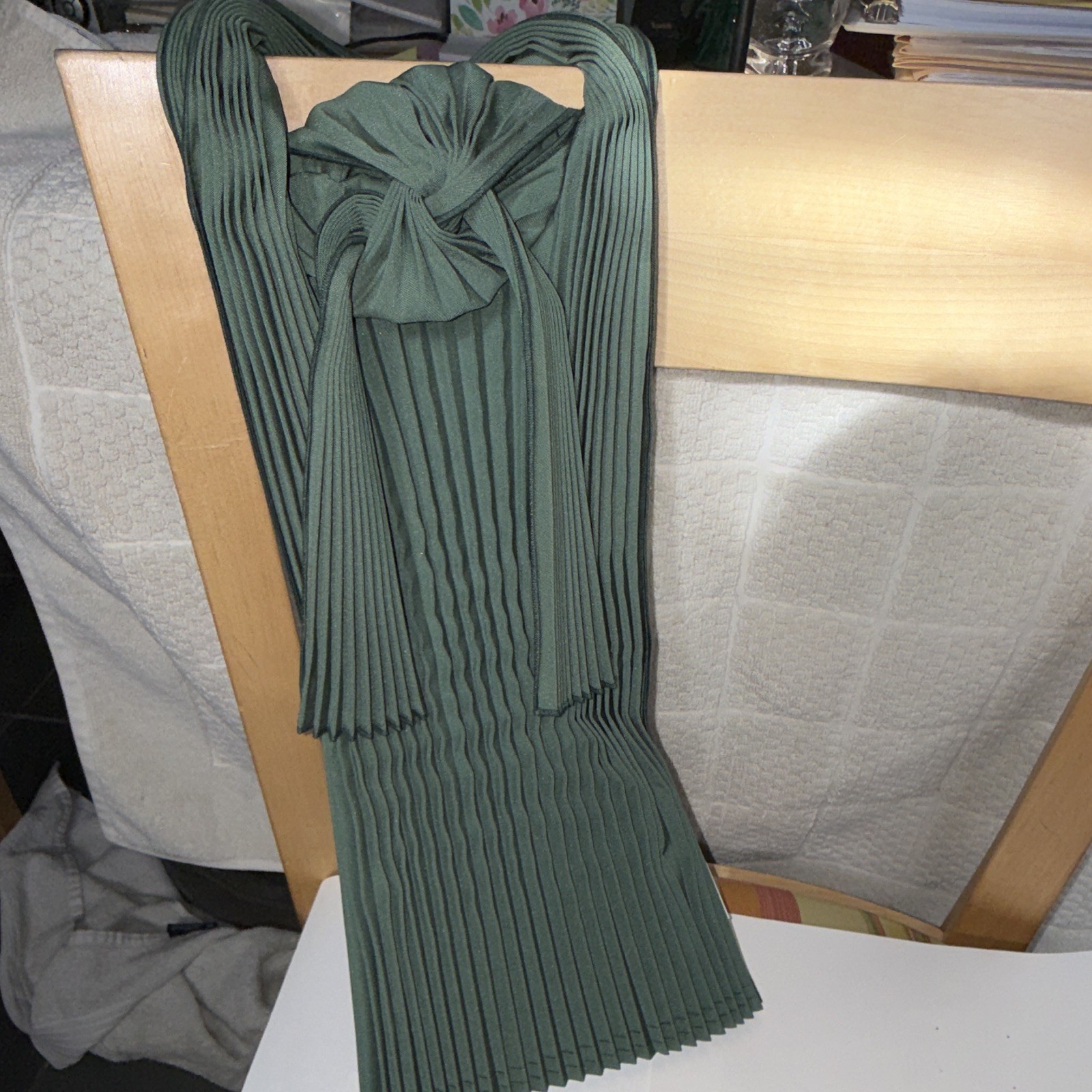 PLECO Green Solid Pleated Soft Purse Bag Made in Spain Tie Closure