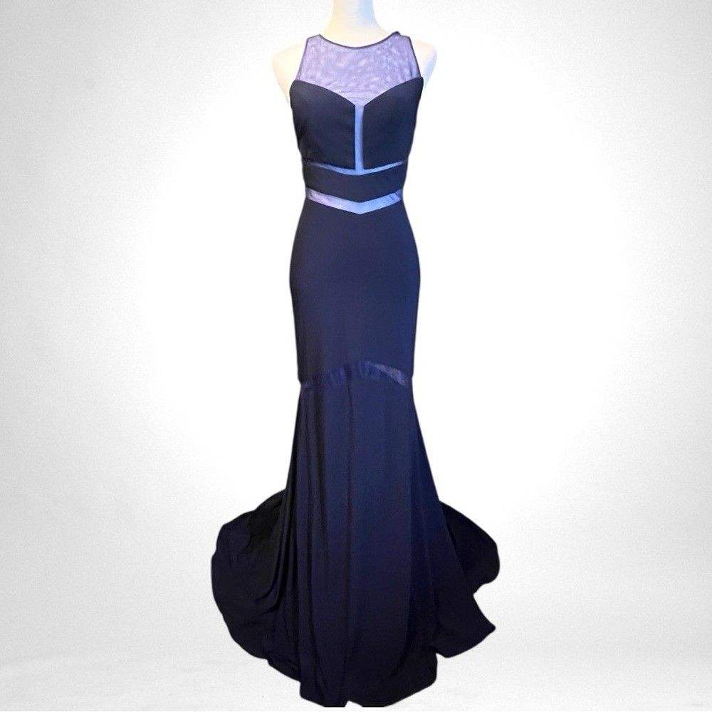 CLARISSE Chevron Panel Illusion Navy Gown