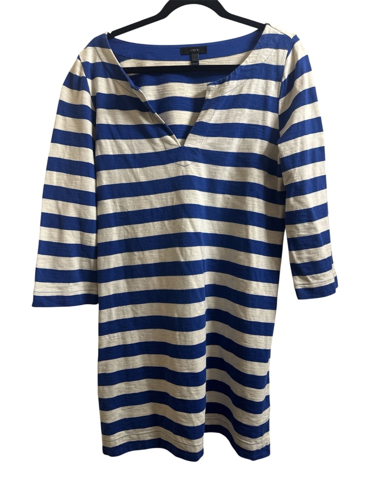 J.Crew Cobalt Blue and Ivory Striped Jersey Knit Tunic Dress Medium
