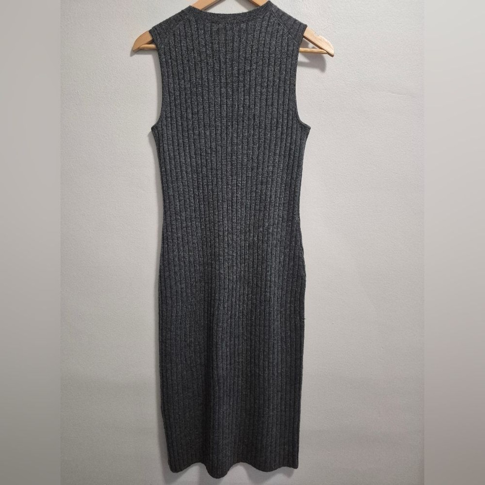 Saks Fifth Avenue Sleeveless Ribbed Wool Cashmere Blend Midi Dress Size Small