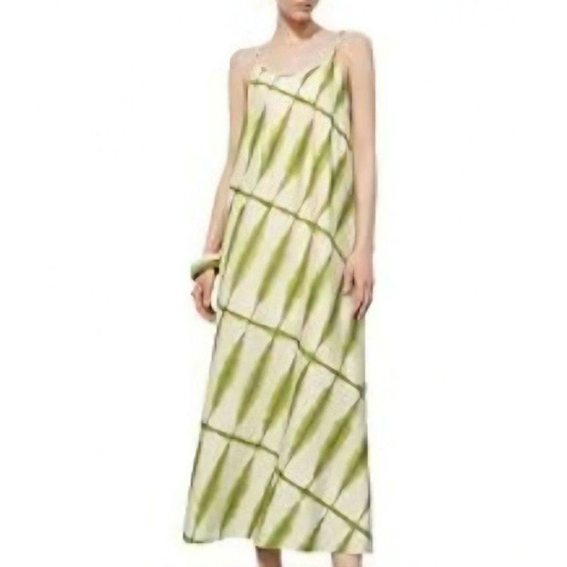 Urban Revivo Linen Blend Leaf Print Maxi Dress Sleeveless Slip Green NWT XS